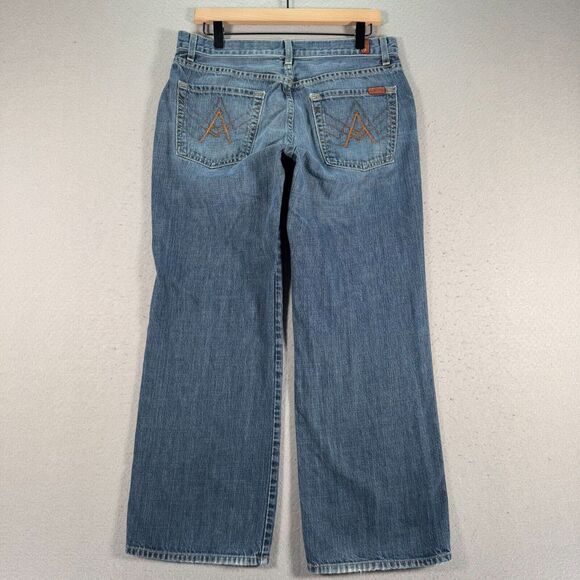7 For All Mandkind A Pocket Jeans Women 32 Straight Leg Blue Medium Wash Relaxed - Picture 2 of 15